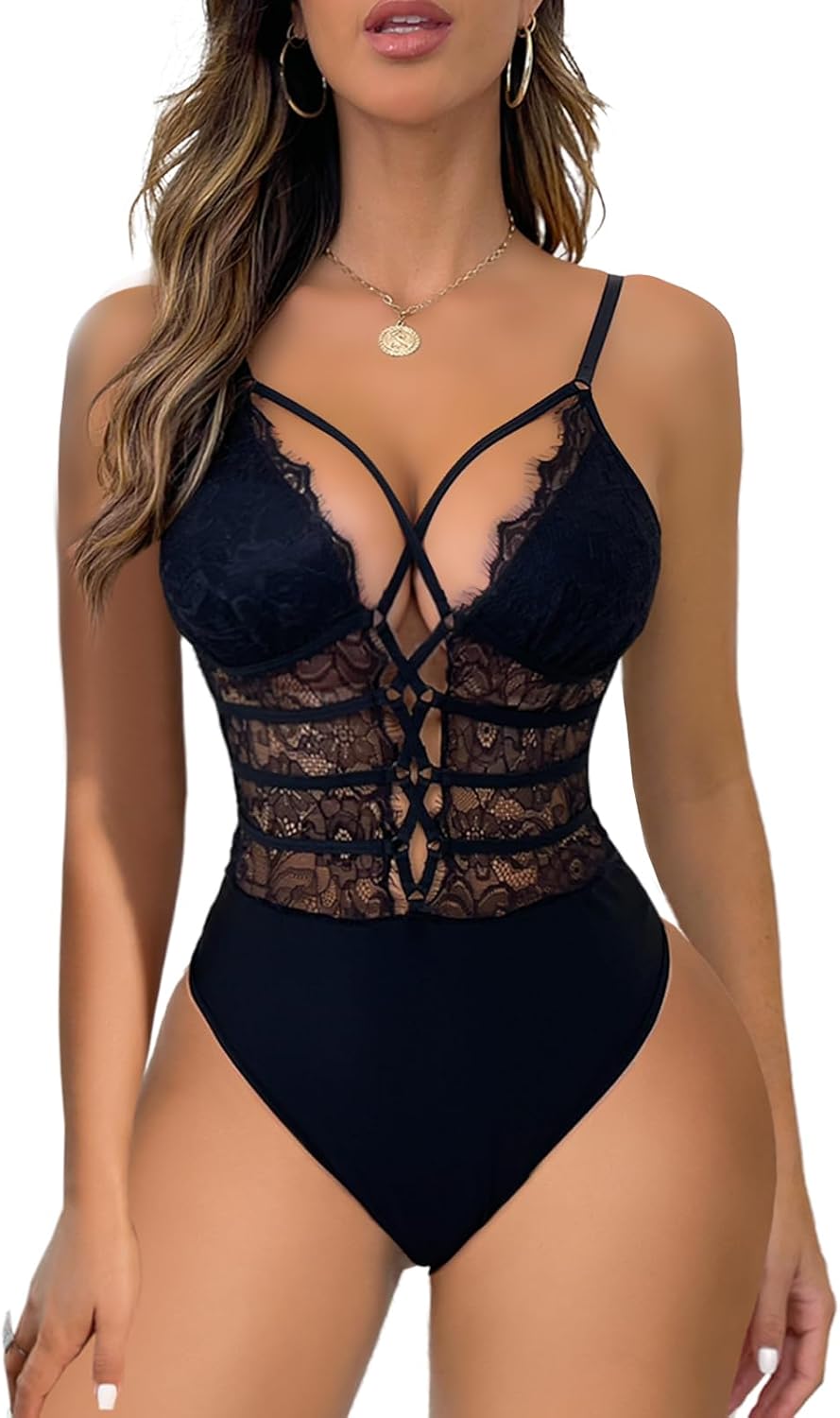 Women Sexy Bodysuit One Piece Lingerie Lace Negligee