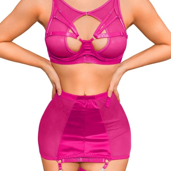 Garter Lingerie for Women, Strappy High Waisted Skirt G String 4 Piece Sexy Exotic Lingerie Outfits Set Boudoir