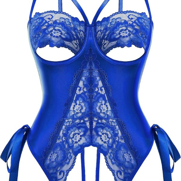 Sexy Lingerie for Women One Piece Lingerie Cutout   Bodysuits Mini Lace Leather Body Suit Lace-Up Back