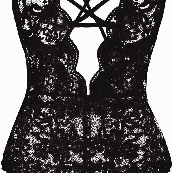 Women's One Piece Lingerie Sexy Lace Deep V Bodysuit Underwear
