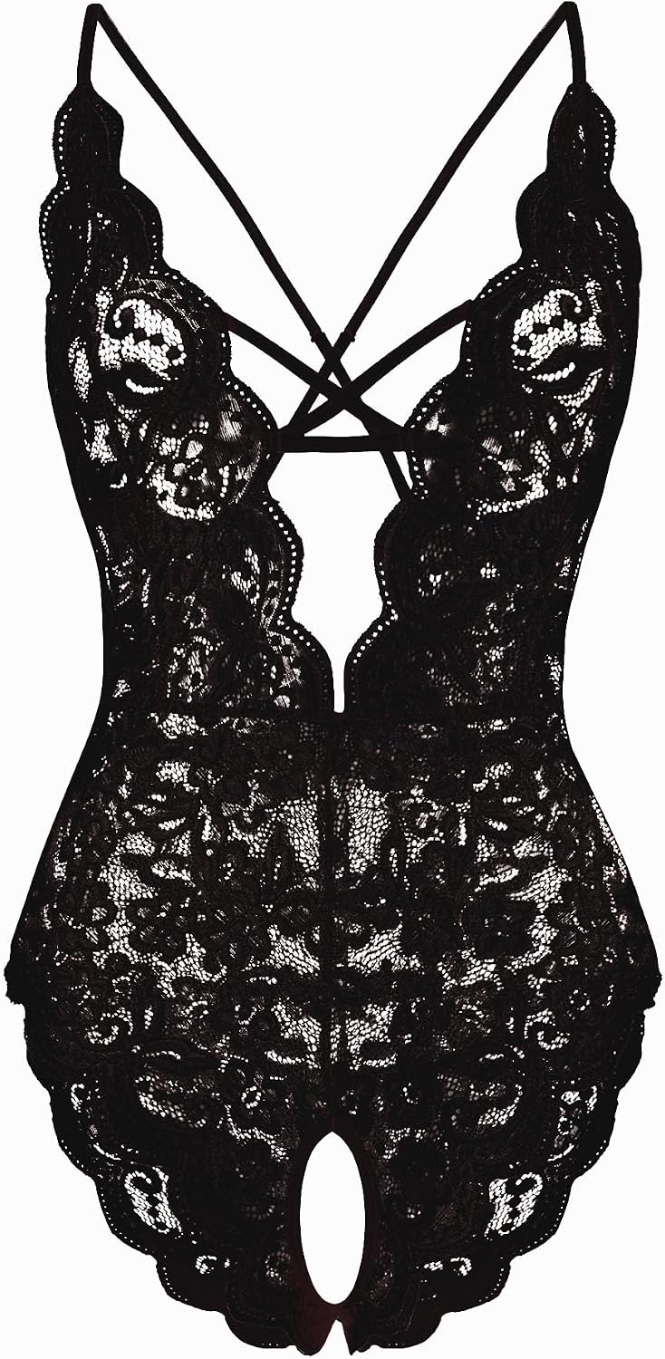 Women's One Piece Lingerie Sexy Lace Deep V Bodysuit Underwear