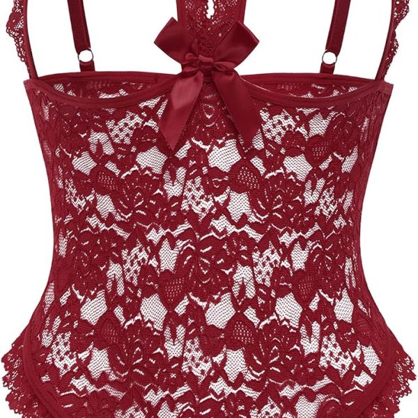 One Piece Lingerie Sexy  Ruffle V Neck Bodysuit Lace Nightie