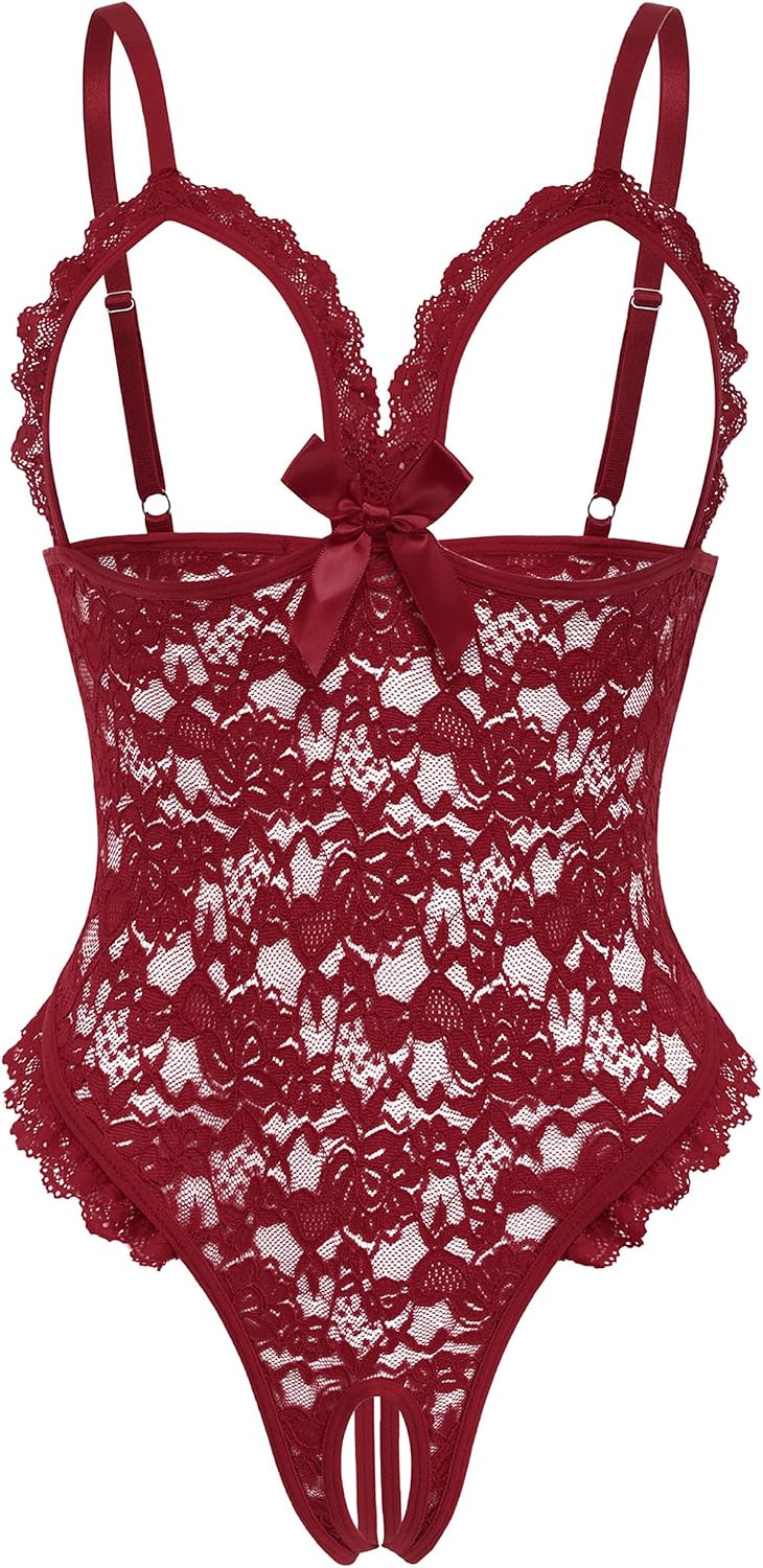 One Piece Lingerie Sexy Ruffle V Neck Bodysuit Lace Nightie
